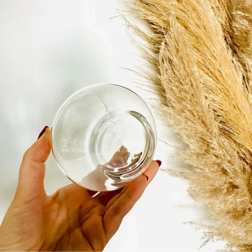 WEST ELM Clear Modern Stemless Wine Juice Glass Mug Drink Wear Glasses Set 2